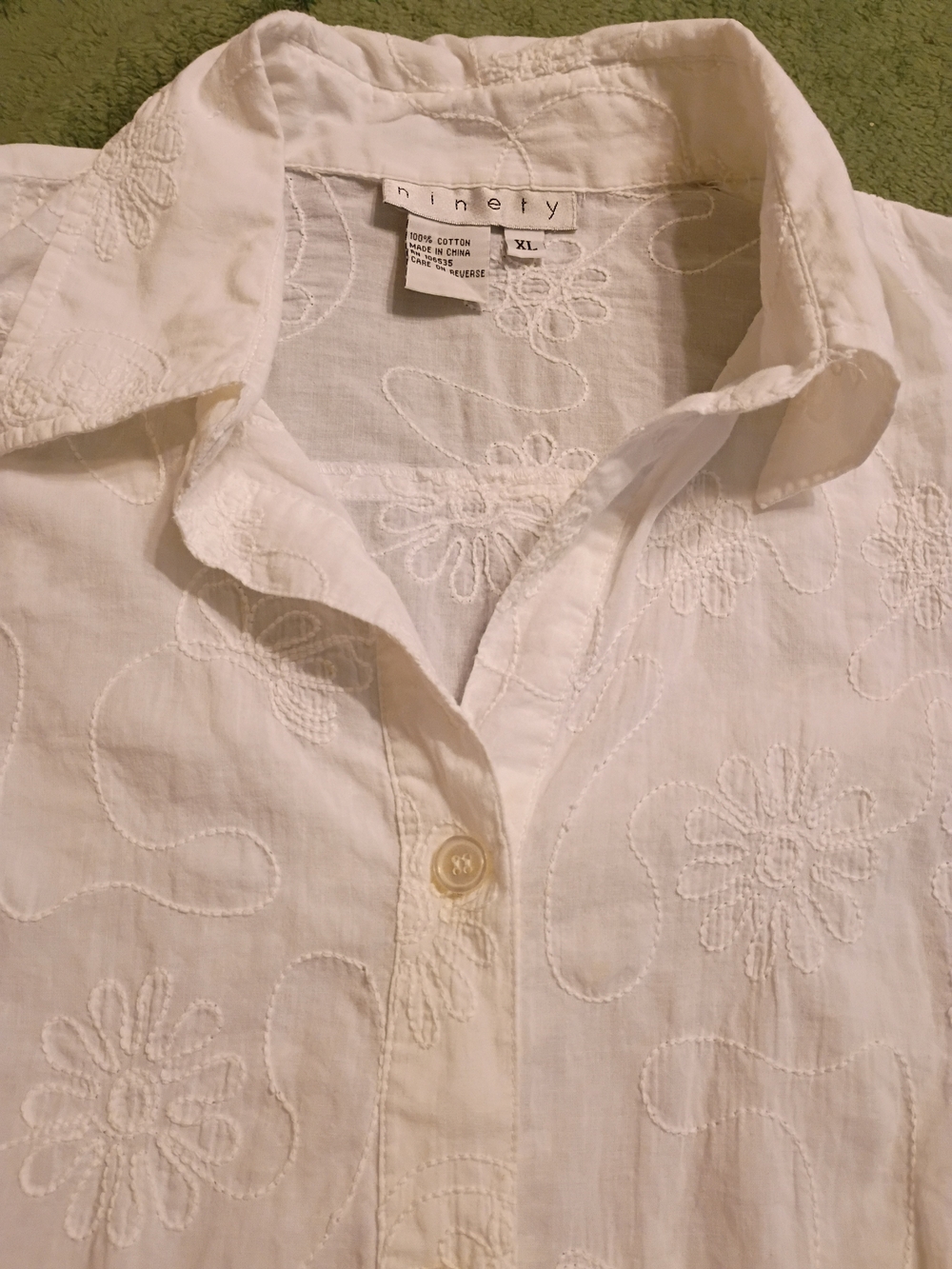 Stunning! Ninety White Embroidered Cotton Shirt - Women's Button-Front Top